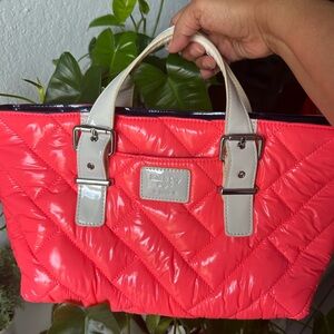 Glossy Neon Coral Quilted kiss&cry Handbag